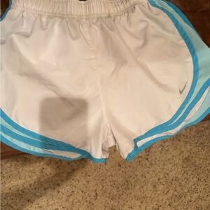 Nike White Athletic Shorts with Sky Blue Trim